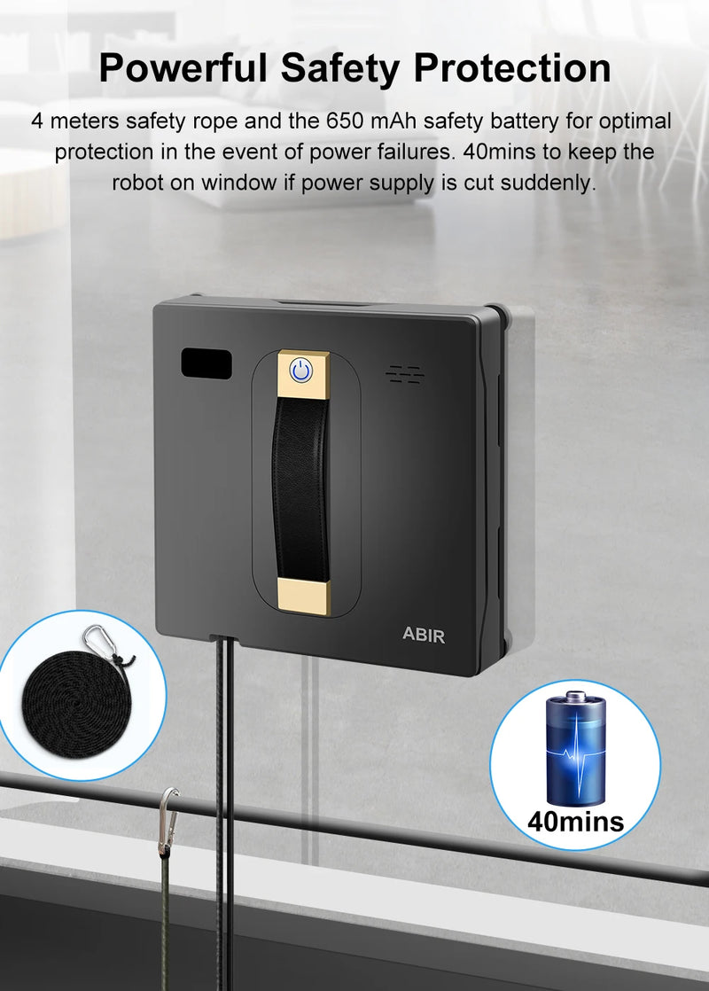 ABIR WD8 Robot Window  cleaner, Dual Water Spray,Smart Memory,High Vacuum Suction, Laser Sensor, Home Wall Glass Cleaning Robot