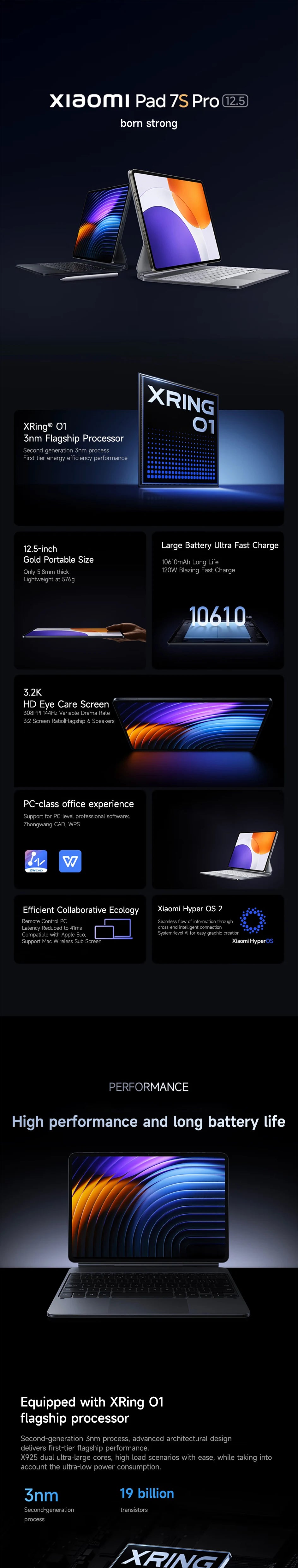 Xiaomi Tablet Xiaomi Pad 7S Pro 12.5 2025 12.5"3.2K XRing O1 processor 12GB+512GB Xiaomi HyperOS 2 system 10610mAh Tablet PC