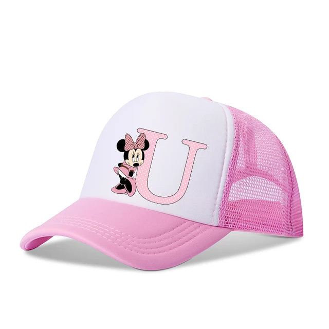 Disney-Boné de beisebol com letras de Minnie Mouse para crianças e adultos, chapéu de sol esportivo dos desenhos animados, bonés pontiagudos ajustáveis, presente de aniversário casual