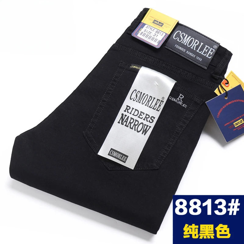Csmor Lee Men's Jean Autumn Winter Loose-fit Straight-leg Trendy Pants Casual Denim Trousers Men Classic Stretch Jeans Fashion