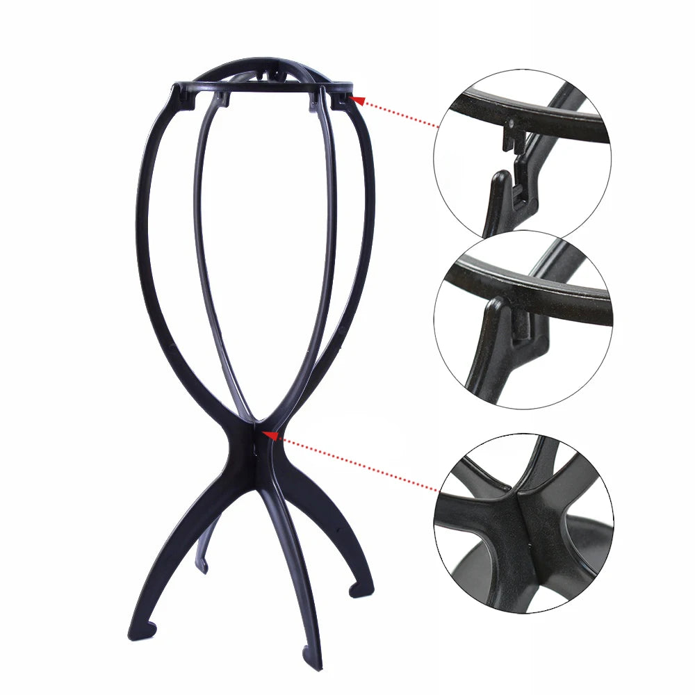 Nunify suporte de peruca de plástico portátil suporte de cabeça de peruca preto rosa suporte de pendurar durável ferramentas de exibição de cabelo acessórios de peruca