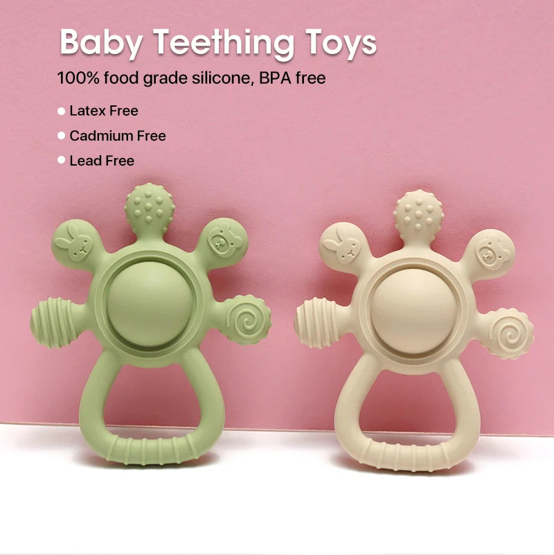 2025 new Teething Silicone Palm Rattle Teether bunny - Safe Baby Chew Toys for Soothing Sore Gums