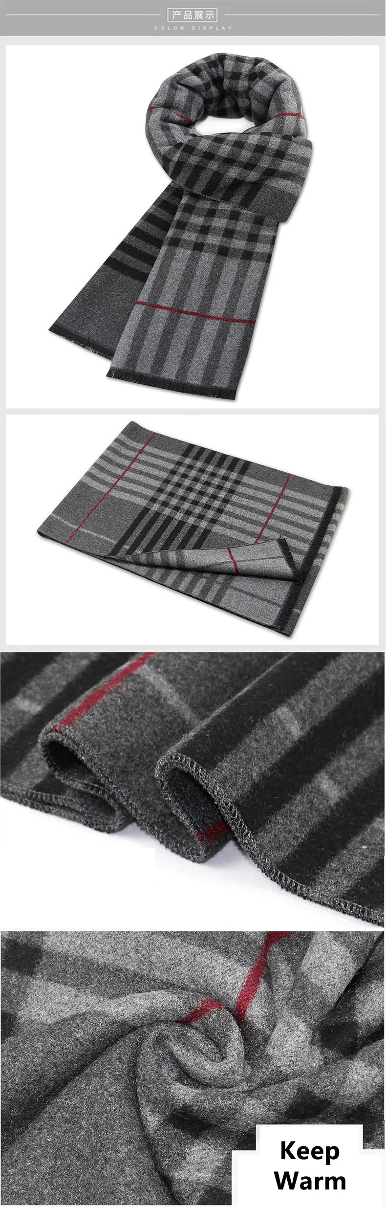 Classic Plaid Men Scarves Winter Warm Cashmere Soft Scarf For Men Casual Business Neckerchief Black Gray Silk Scarves 30*180cm