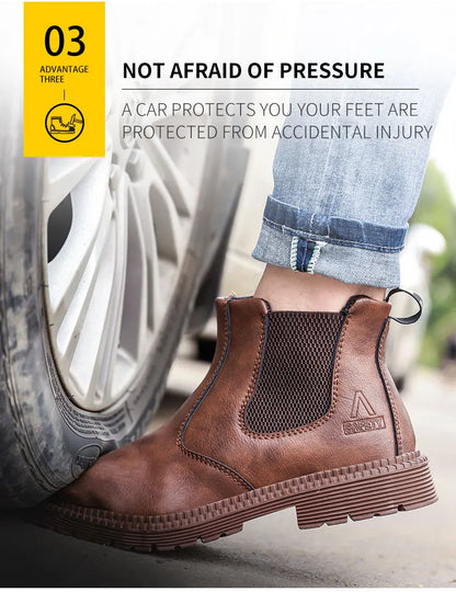 Latest 2023 Waterproof Men Leather Boots Steel Toe Cap Safety Work Shoes Anti Smashing Indestructible Construction Welding Boots