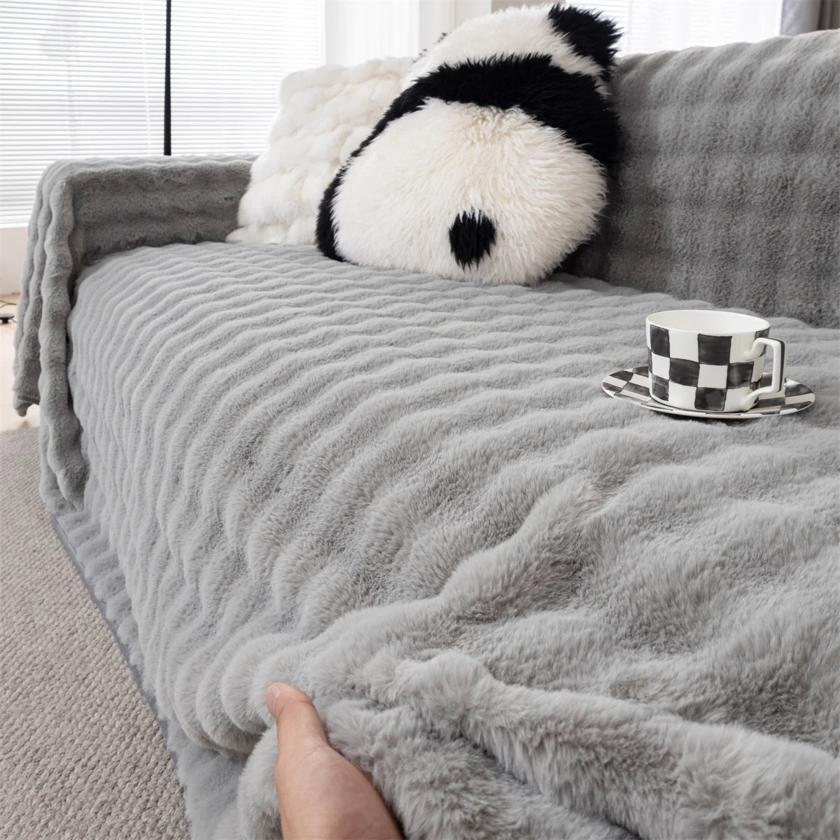 Bubble Imitation Fur Sofa Towel Faux Fur Sofa Cover Blanket Couch Cover Universal for Living Room Warm