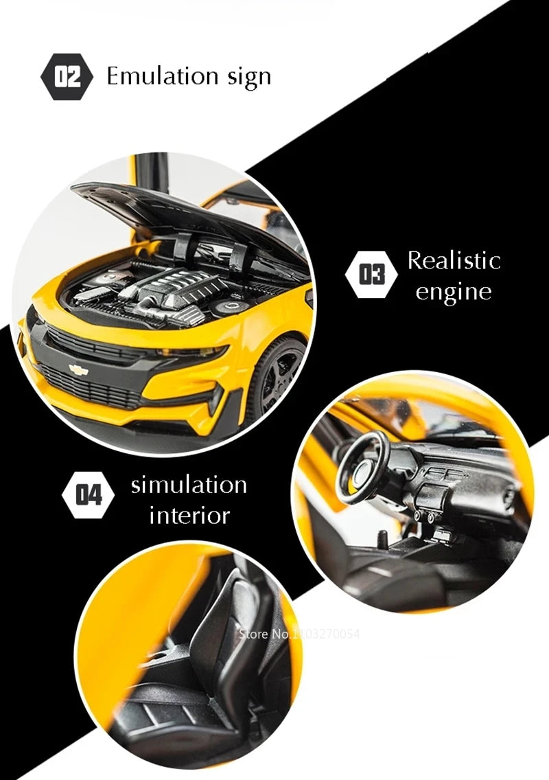 Scale 1/32 Camaro Toys Model Car Alloy Metal Diecast With 4 Door Opened Sound Light Pull Back Vehicle for Boy Gift Collection