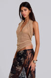 Jaded London Gold Knit Hollowed-Out One-Piece Top Halter Shawl Multi-Wear Holiday Style Halter