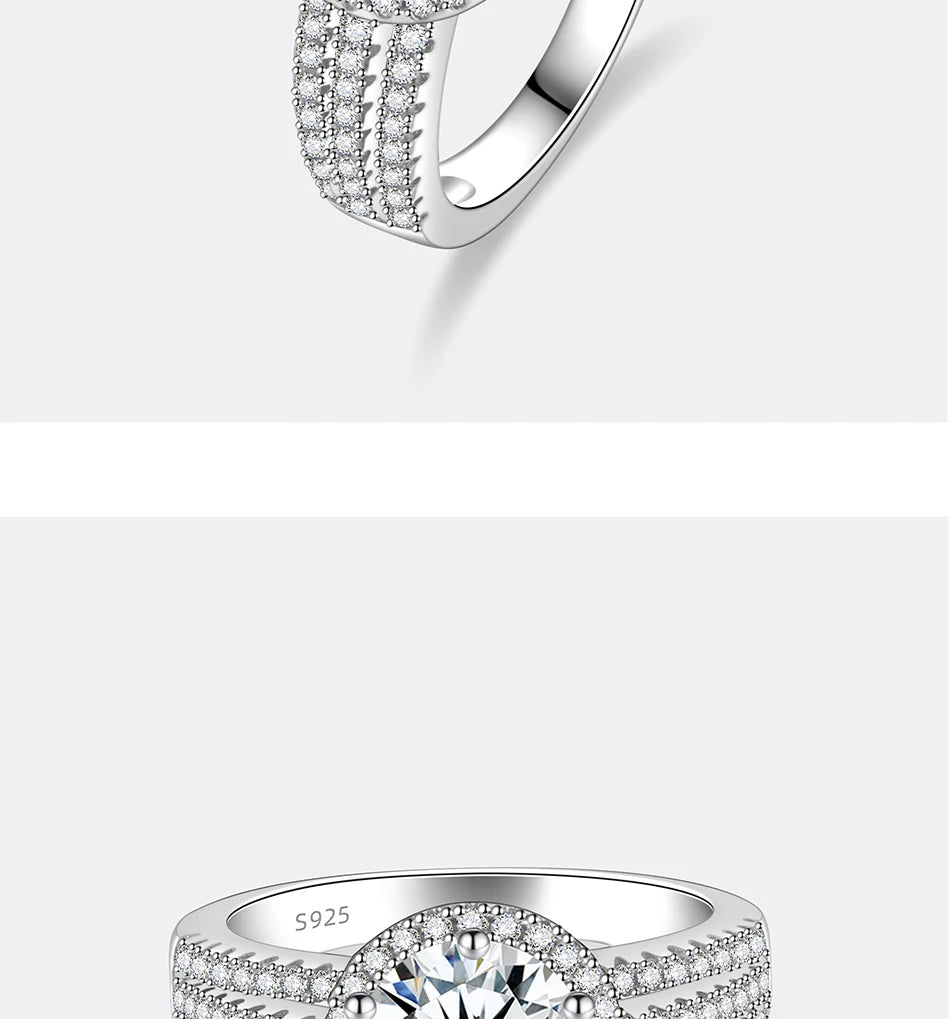 PERFANY 2/3CT Moissanite Ring for Women S925 Pure Silver Plated 18K White Gold Diamond Wedding Ring Luxurious Wedding Jewelry