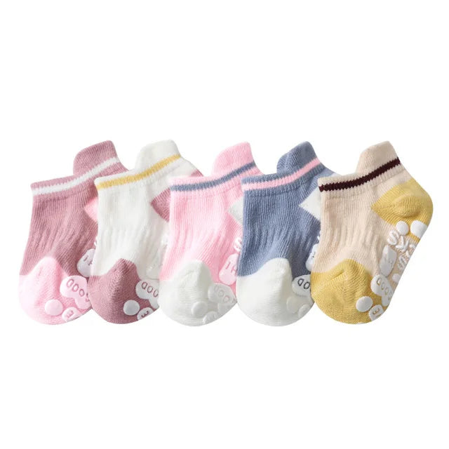 5 Pairs Breathable Cotton Kids Socks Baby Casual Socks Anti-slip Boys Girls Socks 