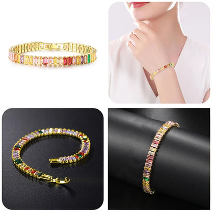 Pulseras de tenis de cristal arcoíris para mujer, color plata Kpop, regalos para amigas, cadena de brazalete de circonitas coloridas, joyería para la mano H167-M