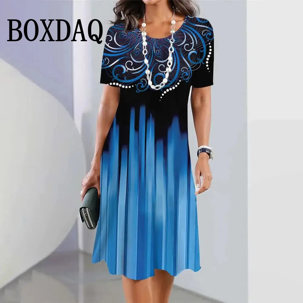 Plus Size Women Dresses Summer Fashion Gradient Printed Dress Casual Street Short Sleeve O-Neck Loose A-Line Dress Big Sizes 9XL