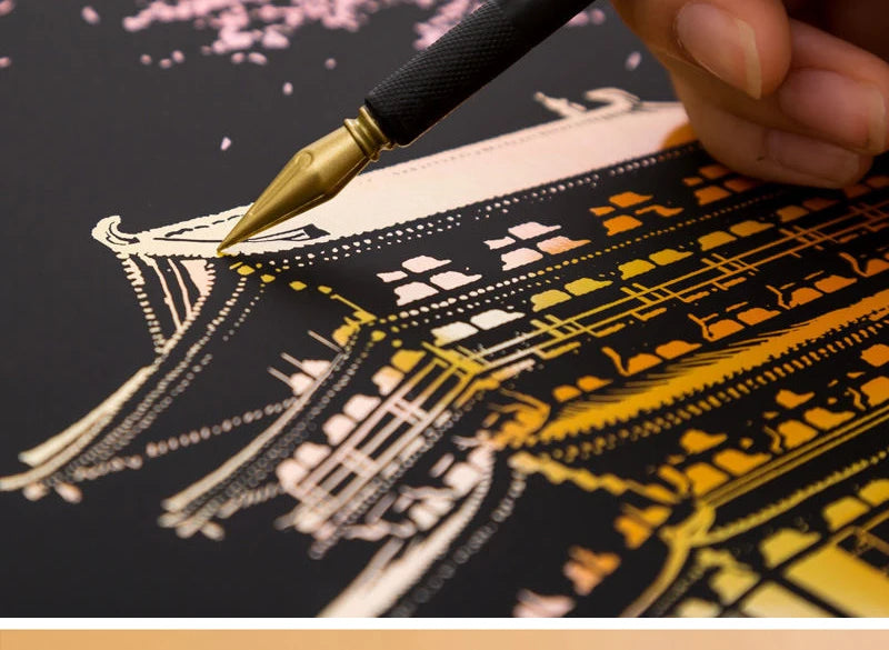 2 Sheets Scratch Paper Art Kit DIY Craft World Landmarks Animals City Scene Stylus Drawing Toy Adult Stress Relief Creative Gift