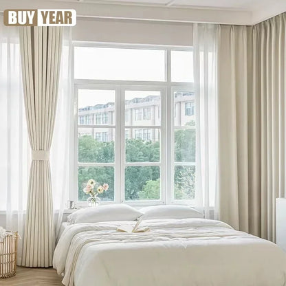 French Chenille Cream White Velvet Curtain Modern Simple Blackout Curtains for Living Dining room Bedroom Tulle Customization