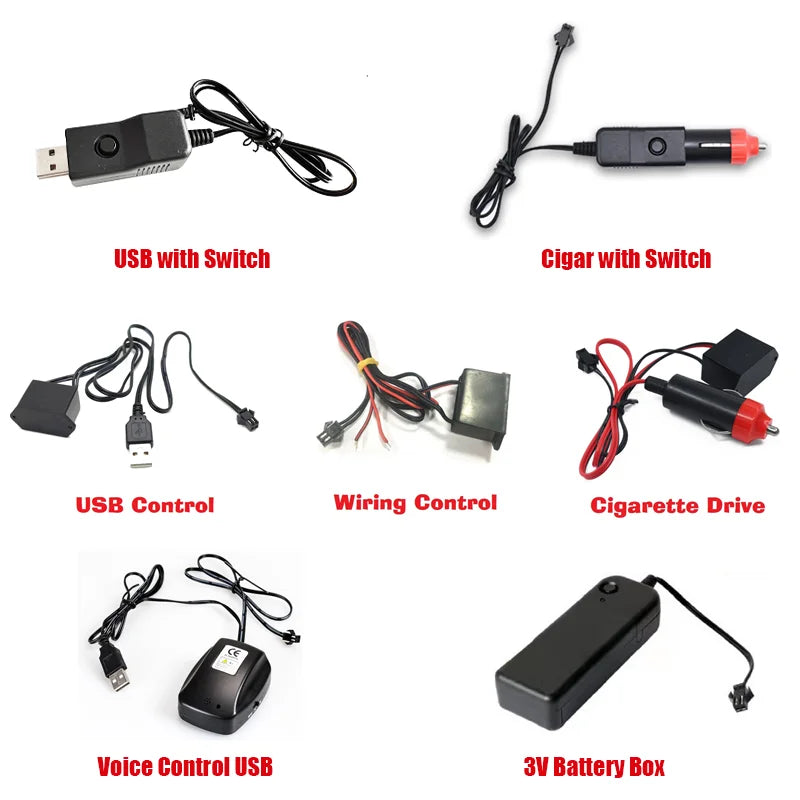 10/5/3/2/1M Glow EL Wire Neon Cable Christmas Dance Party DIY Costumes USB Switch Light Battery Voice control Lamp LED Mask Ball
