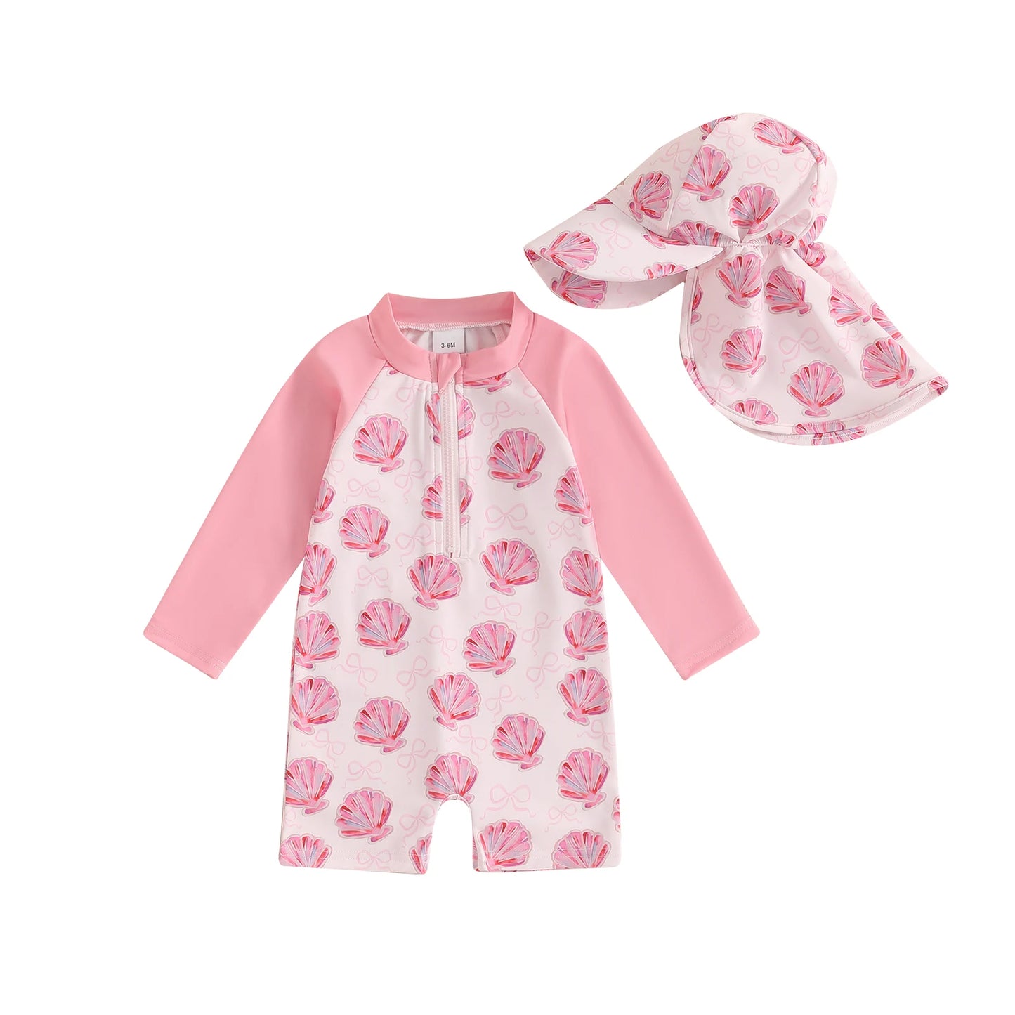 Trajes de baño de verano para niñas y niños pequeños, de manga larga, con estampado floral/tropical, con cremallera y sombrero.