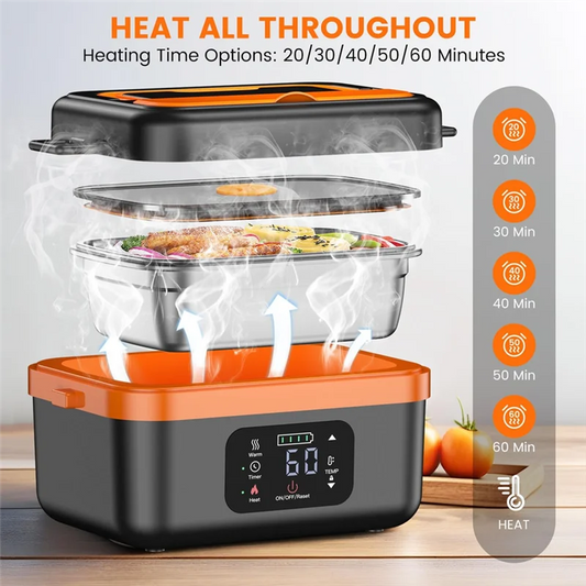 A98I-Cordless Electric Lunch Box, Rechargeable Self-Heating Food Warmer With 16000Mah Battery, For Work/Travel/Car/Office