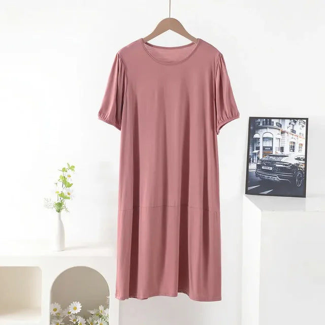 Vestido suelto de manga corta para mujer, de verano, color liso, tallas grandes XL-8XL 