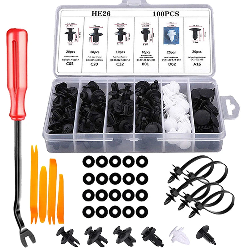 Mixed Size Car Plastic Retainer Clips Automobile Fender Push Pin Rivet Door Trim Panel Retainer Automobile BumperFasteners Tool