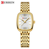 Relógio feminino quadrado dourado em aço inoxidável com calendário