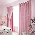 Kids Girls Bedroom Pink Curtains Star Cutout Blackout with White Sheer Pastel Nursery Window Curtain Panels for Living Room Home