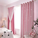Kids Girls Bedroom Pink Curtains Star Cutout Blackout with White Sheer Pastel Nursery Window Curtain Panels for Living Room Home
