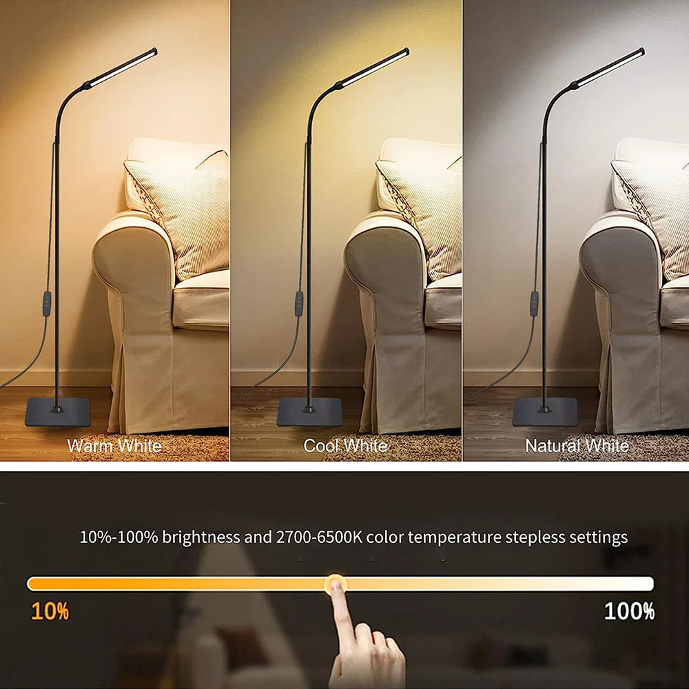 Lâmpada de assoalho led para sala estar ajustável pescoço ganso suporte luz regulável interior quarto em pé luz leitura decoração escritório