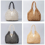 Handmade Woven Beaded Handbag For Women Exquisite Hollow-out Wooden Beaded Shoulder Bag Female Beach Bag