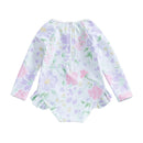 Kids Baby Girl Summer Swimwear Floral Print Backless Ruffles Long Sleeve Bodysuit Bathing Suit Girls Beachwear 0-4 Years