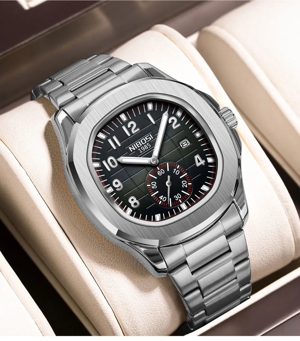 NIBOSI Luxury Men‘s Watches Business Waterproof Male Clock Luminous Silicone Band Date Square Quartz Man Watches Reloj Hombre