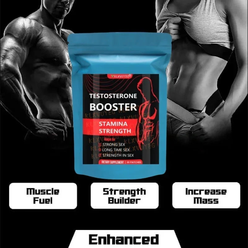 Testosterone Booster Transdermal Patches For Men, Increase Strength, Stamina, Energy, 30 Patches/bag