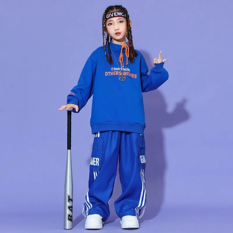 Boys Hip Hop Pullover Street Dance Cargo Pants Girls High Collar Sweatshirt Outfits Kids Jazz Sport Clothes Set Child Streetwear