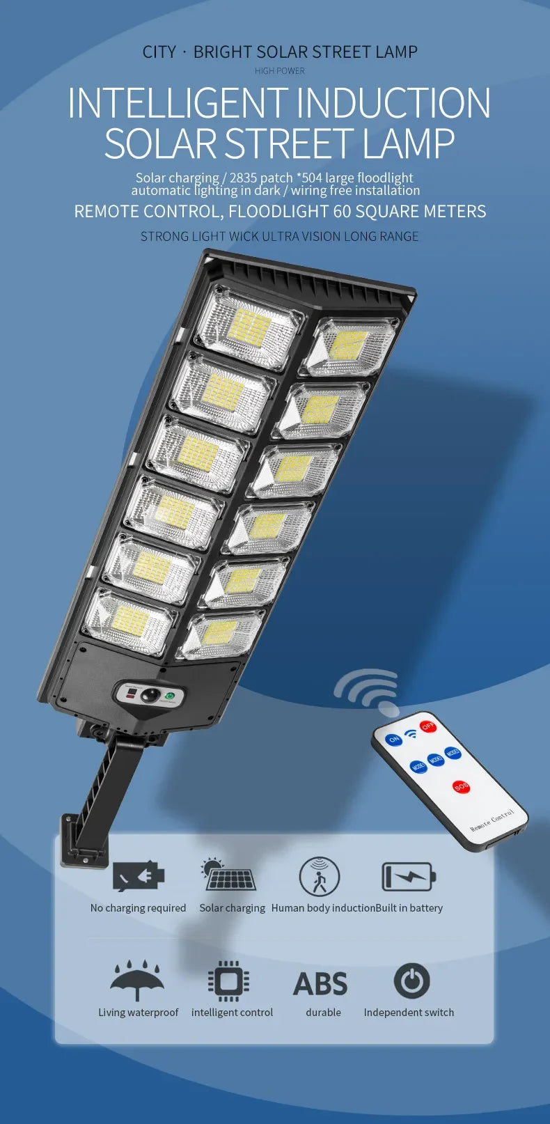 7700LM Solar Led Light Outdoor Most Powerful Outdor Solar Lamp 720 LED 3Mode Remote Control Waterproof Light Garden Street Lamp
