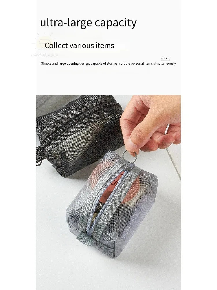 1pc Multifunctional Square Nylon Mesh Storage Bags Travel Portable Urltra-Light Mini Wash Bags Mini Zipper Coin Purse