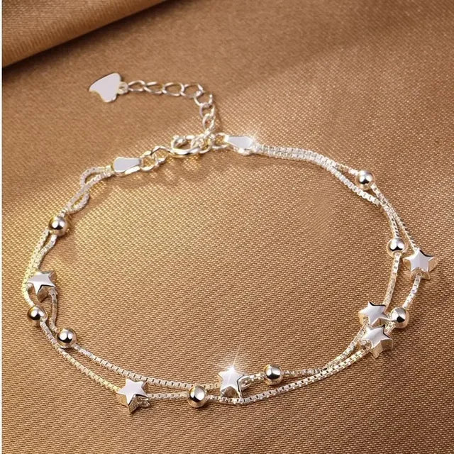 Adjustable 925 Sterling Silver Bead Bracelet for Women, Luxury Original Jewelry, Korean Fashion Designer, Beautiful Stars 
