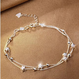 Adjustable 925 Sterling Silver Bead Bracelet for Women, Luxury Original Jewelry, Korean Fashion Designer, Beautiful Stars 