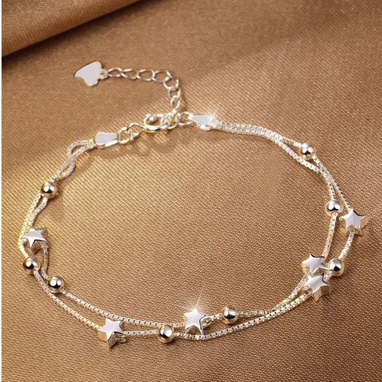 925 Sterling Silver Beautiful Stars Bracelets For Women Korean Fashion Designer Adjustable Bead Bracelet Luxury Original Jewelry