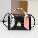 Casual Versatile Floral Print Shoulder Bag Simple Design Silk Scarf Handbag Fresh Sweet Style PVC Material Small Square Bag