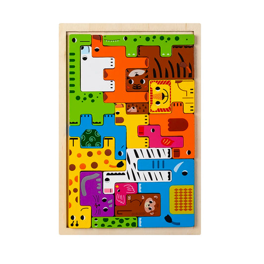 Montessori Animal Characters Transportation Wooden Puzzle Russian Blocks Cute Animals Puzzle Toys Occupation