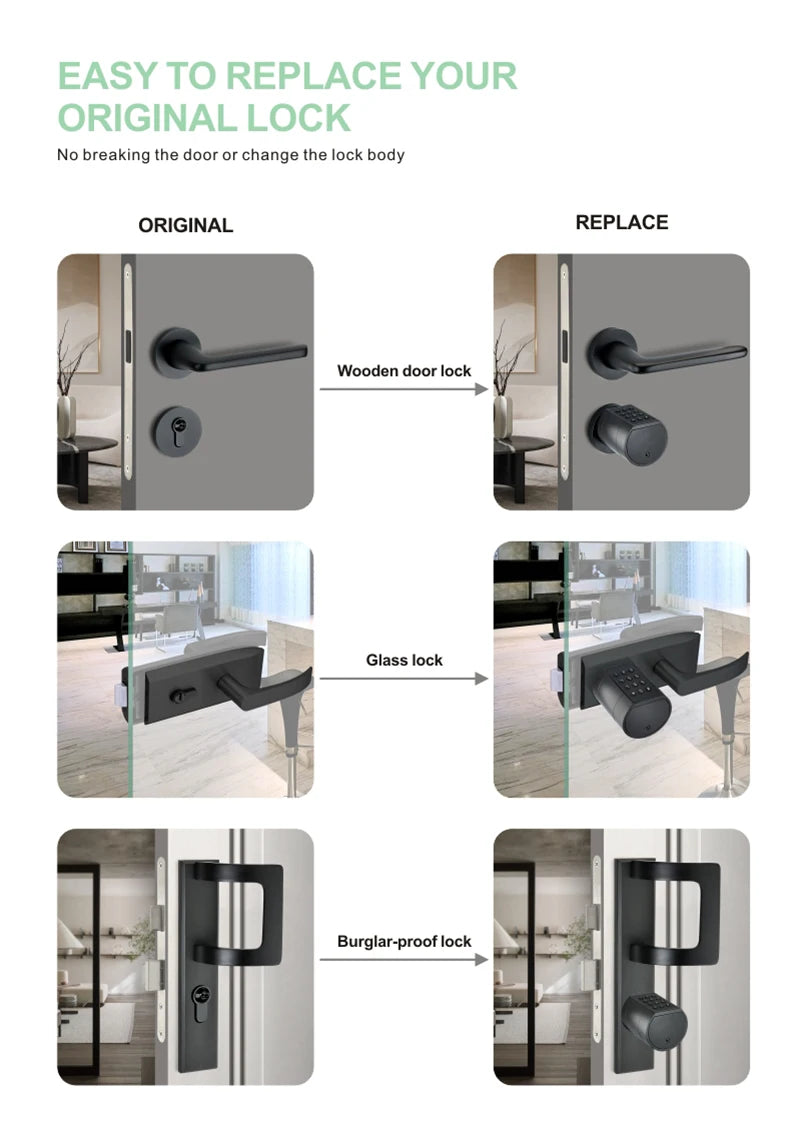 Tuya APP Fingerprint Cylinder Electronic Smart Door Lock Digital Keypad Code Key Card Remote Control Adjustable Home Apartment