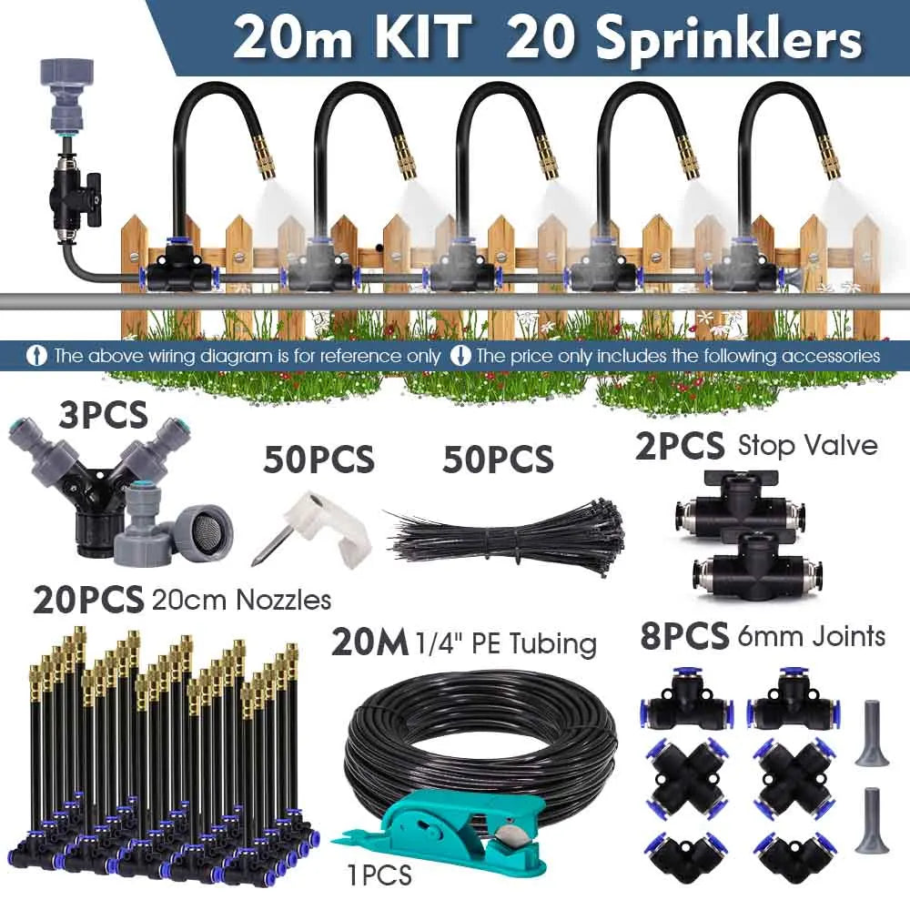 30-5m 1/4" 4/6mm Misting Cooling System 360° Free-bend Adjustable Nozzle Atomizer Sprayer for Outdoor Garden Irrigation Watering