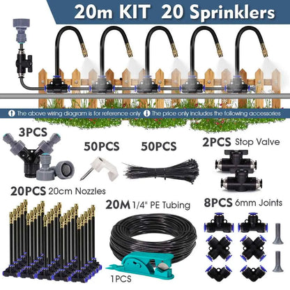 30-5m 1/4" 4/6mm Misting Cooling System 360° Free-bend Adjustable Nozzle Atomizer Sprayer for Outdoor Garden Irrigation Watering