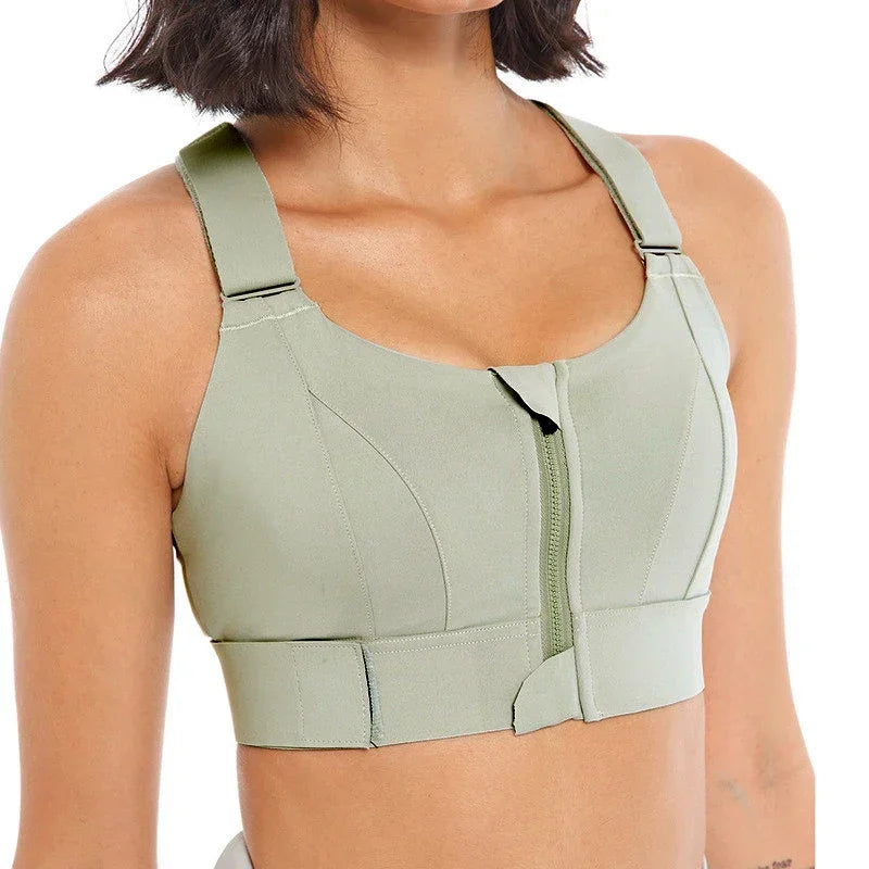 Sujetadores deportivos para mujer, mallas, Top corto, chaleco de Yoga, cremallera frontal, correa ajustable de talla grande, a prueba de golpes, gimnasio, Fitness, sujetador atlético