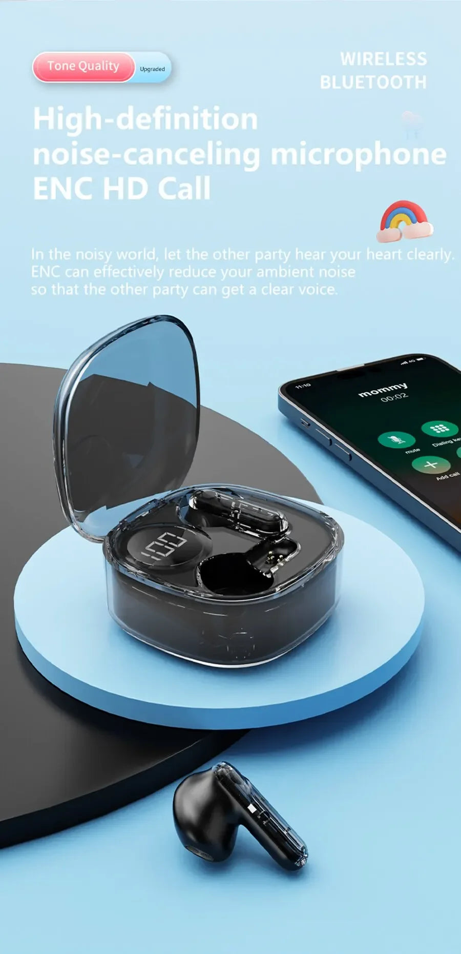 Apro138 True Wireless Bluetooth V5.3+EDR Transparency Headphones with ENC and LED Power Digital Display Stereo Sound Earphones