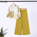 2PCS Fashion Women Tracksuits ZANZEA Spring Pant Sets 3/4 Sleeve Blouse Wide Leg Trousers Suit Casual Outfit Print Matching Set