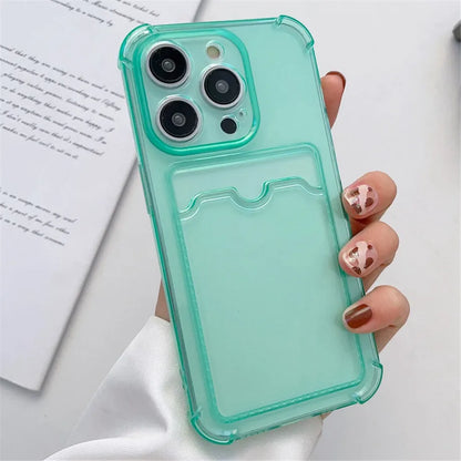 Funda transparente con ranura para tarjetas para iPhone 16, 15, 14, 13, 12, 11 Pro Max, Mini, X, XR, 7, 8 Plus, funda suave a prueba de golpes