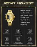 NAVIFORCE Luxury Quartz Watch for Men Honeycomb Dial Design Stainless Steel Wristwatch Dual Display Digital Watches Male Clock