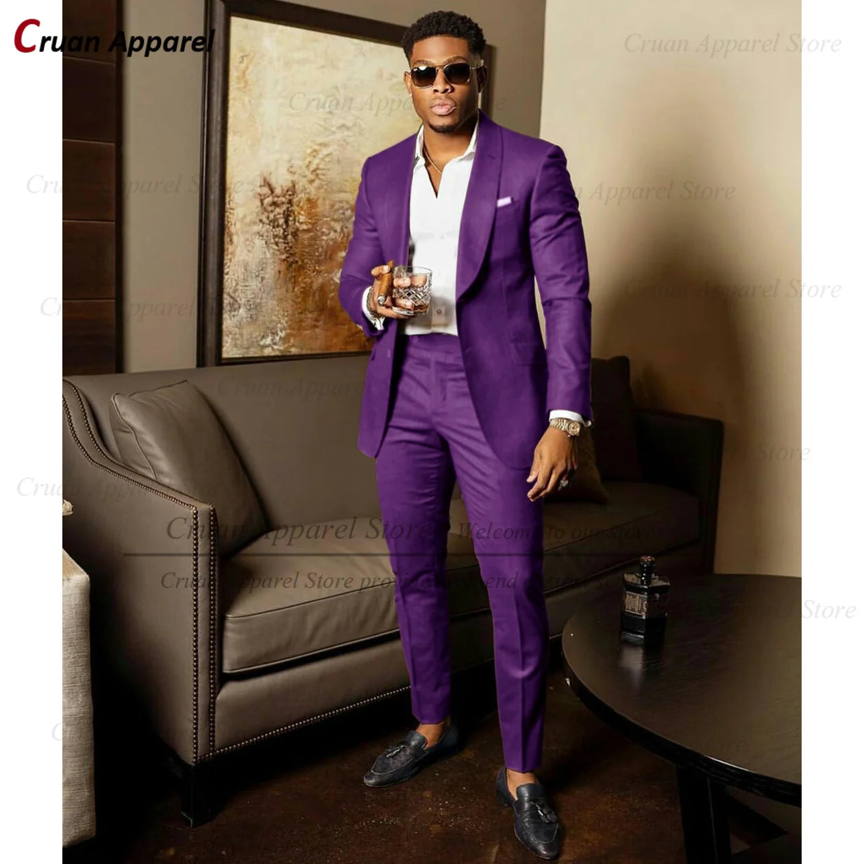 Blue Shawl Lapel Suit Male 2 Pieces Tailored Groom Wedding Suits Tuxedo Best Man Blazer Pants Trendy Fashion Marriage Costume
