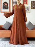 New Women Elegant Dress Chiffon Open Abaya with Zipper Muslim Women Dress Islamic Clothing Cardigan Abaya Women Muslim Dress