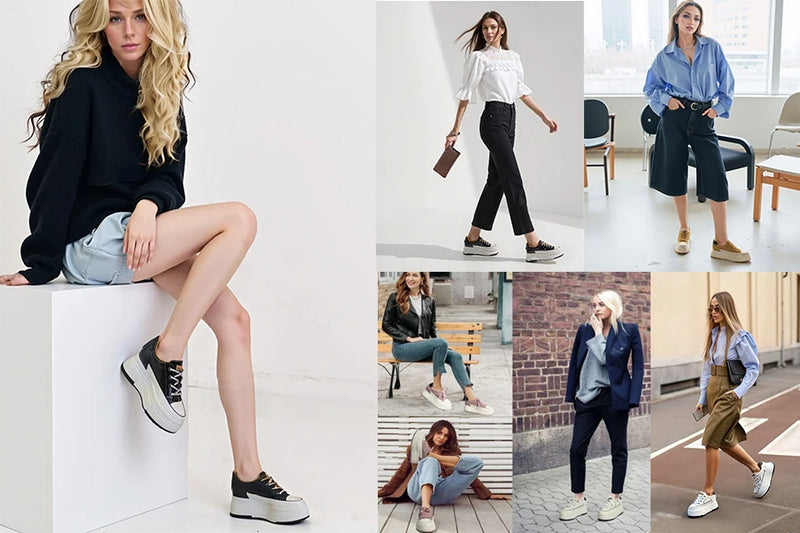 Fujin 9cm Cow Suede Genuine Leather Women Vulcanized Shoes Platform Wedge Skate Boarding High Brand Heels Casual Summer Shoes