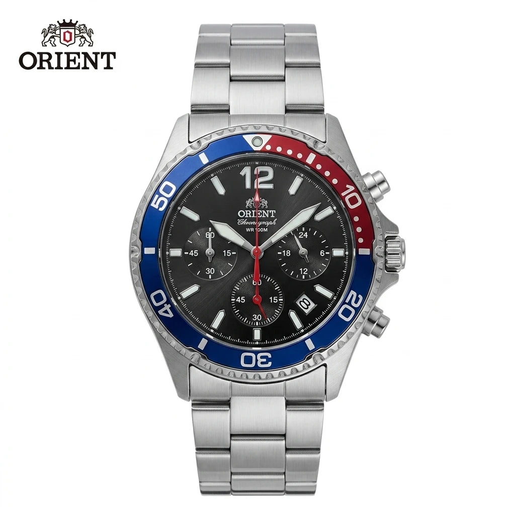 Relógio masculino cronógrafo solar diver em aço inox a prova de agua 200mm